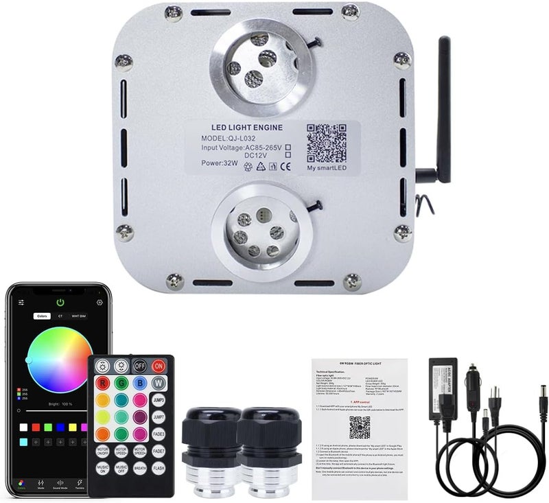 AKEPO 32W Dual-Head Twinkle Fiber Optic Light Engine Replacement, Car Home Twinkle Light Box with APP Control and Music Activated Function for Headliner Stars - Image 1